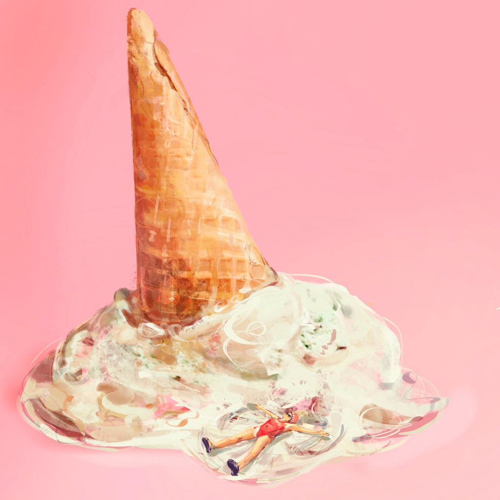 Surreal Ice Cream Art Illustration Print: Whimsical Kitchen Wall Decor