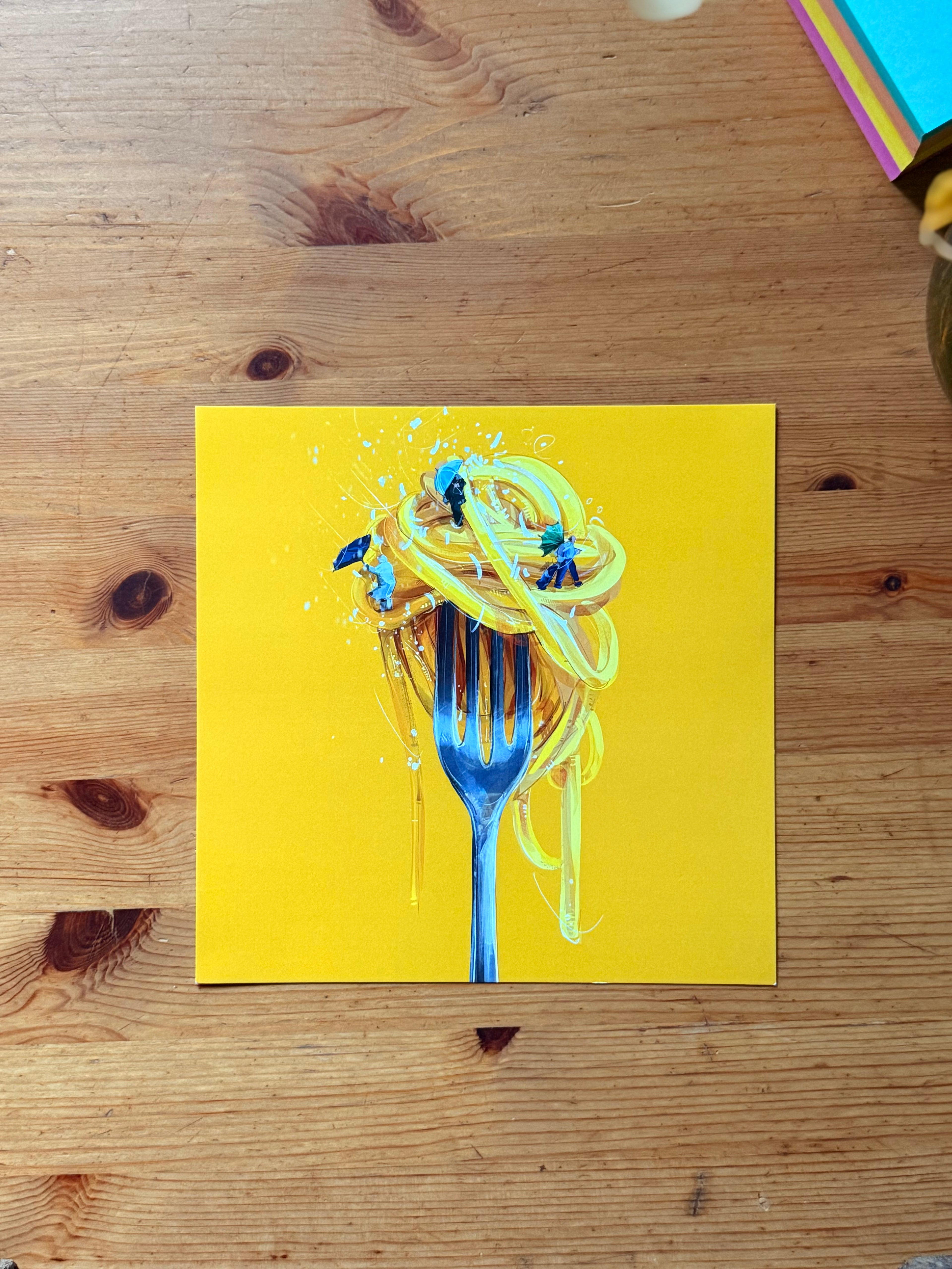 Surreal Fun Pasta Illustration Art Print: Whimsical Kitchen Decor Poster