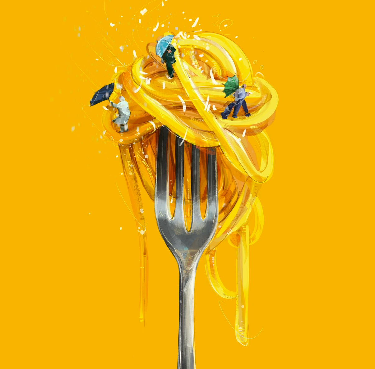 Surreal Fun Pasta Illustration Art Print: Whimsical Kitchen Decor Poster