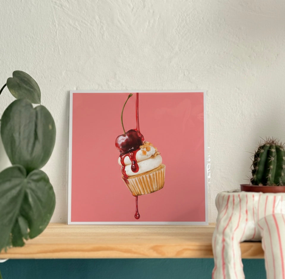 Surreal Hyper realistic Cupcake Illustration Print - Whimsical Kitchen Wall Art Decor