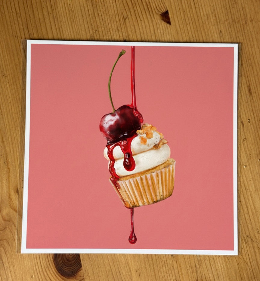 Surreal Hyper realistic Cupcake Illustration Print - Whimsical Kitchen Wall Art Decor