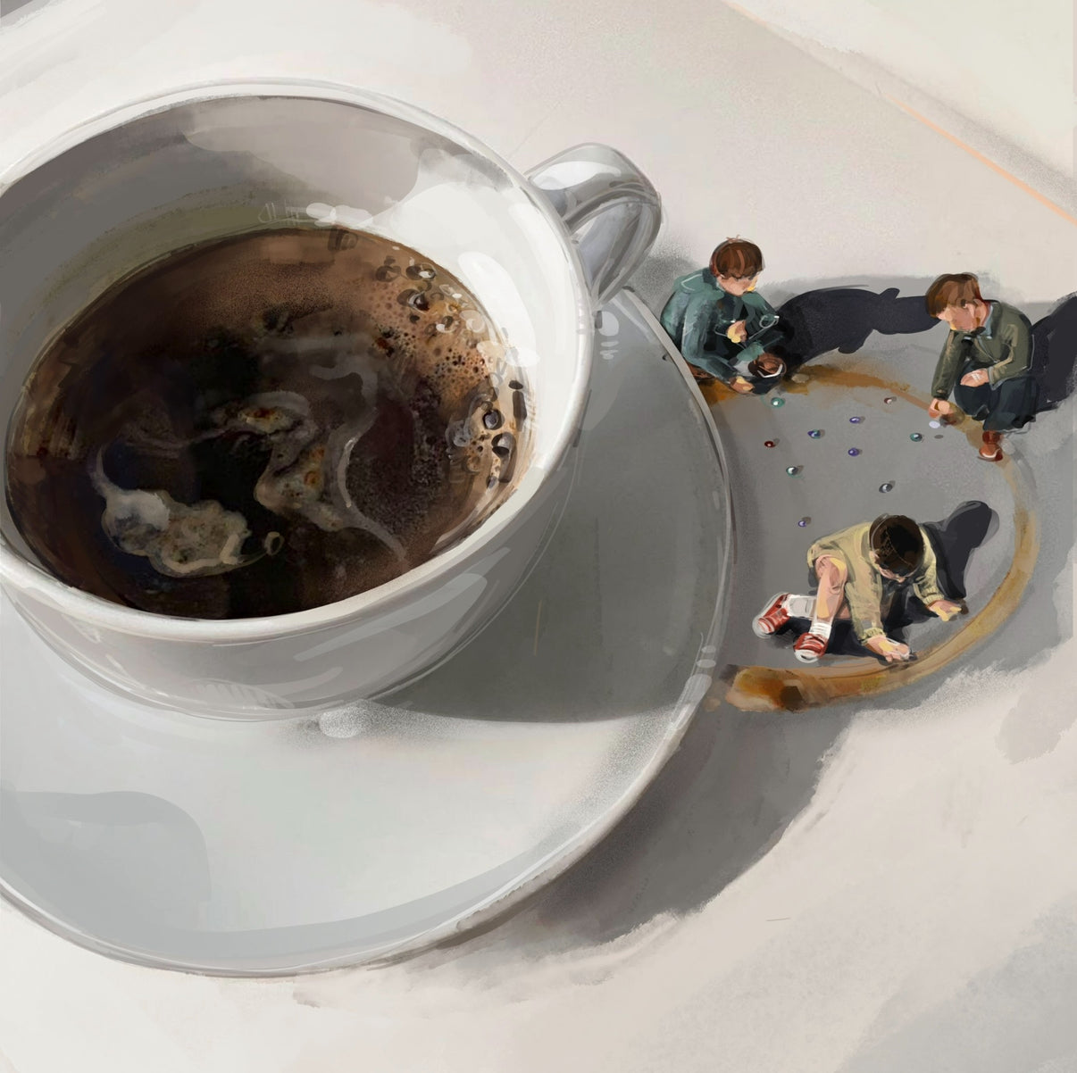 Surreal Whimsical Humorous Coffee Illustration Print - Fine Art Paper Kitchen Wall Art Decor