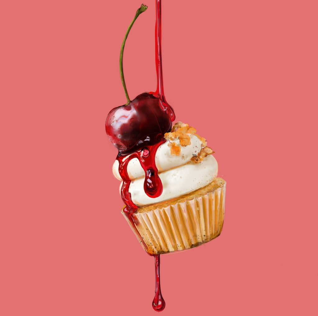 Surreal Hyper realistic Cupcake Illustration Print - Whimsical Kitchen Wall Art Decor