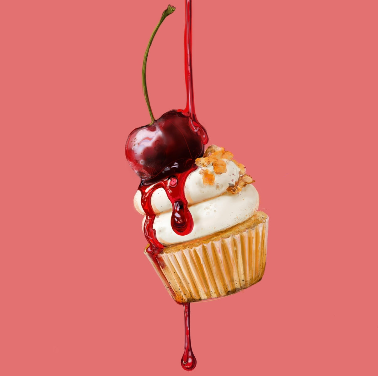 Surreal Hyper realistic Cupcake Illustration Print - Whimsical Kitchen Wall Art Decor